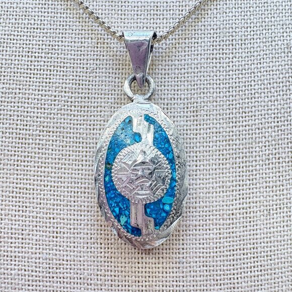 VTG Sterling Silver 925 Turquoise Abalone Reversible Pendant Necklace 23" Length - Picture 1 of 15